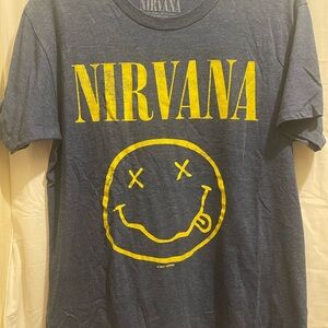 NIRVANA Navy Tee with Bold Yellow Graphic